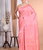 Pink Tussar Silk Handloom Saree