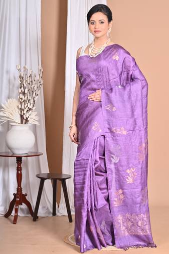 purple Tussar Silk Handloom Saree