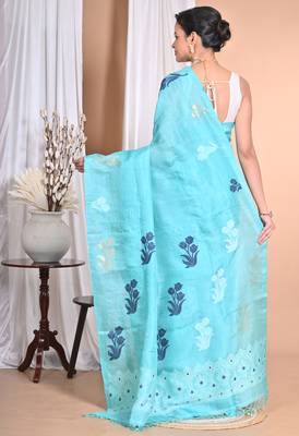 blue Tussar Silk Handloom Saree 1