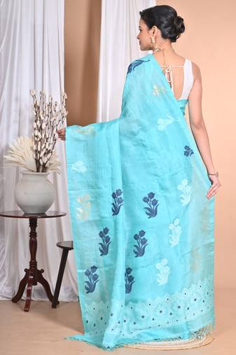 blue Tussar Silk Handloom Saree