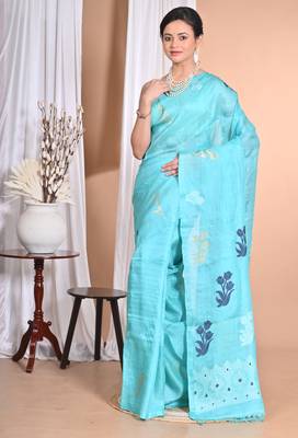 blue Tussar Silk Handloom Saree 3