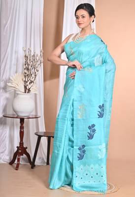 blue Tussar Silk Handloom Saree 5