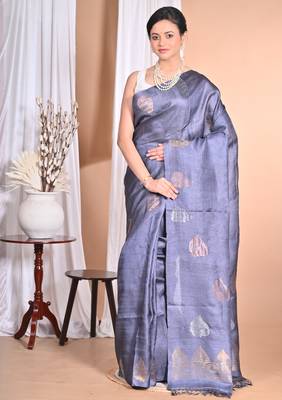 grey Tussar Silk Handloom Saree  1