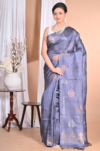 grey Tussar Silk Handloom Saree 