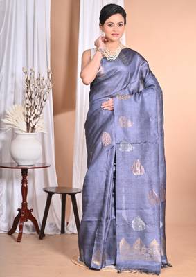 grey Tussar Silk Handloom Saree  2