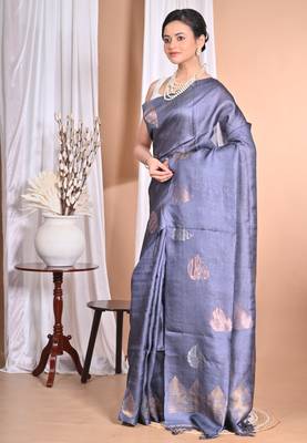 grey Tussar Silk Handloom Saree  3