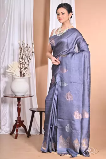 grey Tussar Silk Handloom Saree 