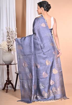 grey Tussar Silk Handloom Saree  4