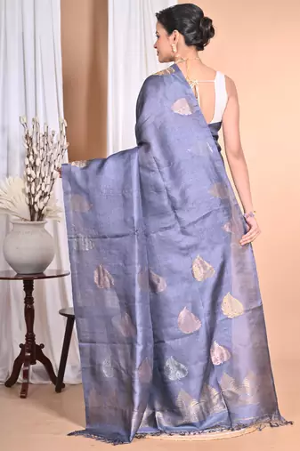 grey Tussar Silk Handloom Saree 