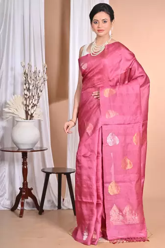 Pink Tussar Silk Handloom Saree