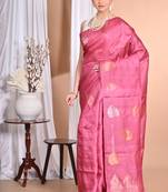 Pink Tussar Silk Handloom Saree