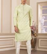 men's green computer thread work on art silk straight kurta pajama with with lining