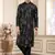 men's black computer thread work on art silk straight kurta pajama with with lining