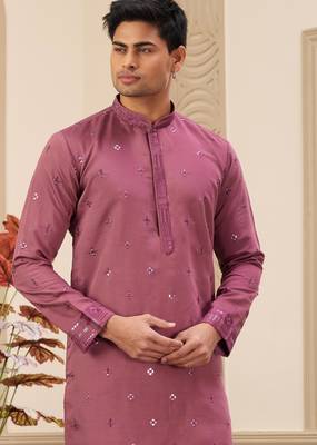 men's maroon  straight kurta pajama with computer thread work on art silk and with lining 2