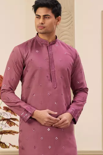 men's maroon  straight kurta pajama with computer thread work on art silk and with lining