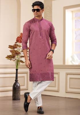 men's maroon  straight kurta pajama with computer thread work on art silk and with lining 3