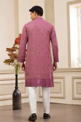 men's maroon  straight kurta pajama with computer thread work on art silk and with lining