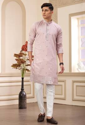 men's onion  straight kurta pajama with computer thread work on art silk and with lining 1