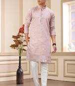 Men's onion  straight kurta with computer thread work on art silk and with lining
