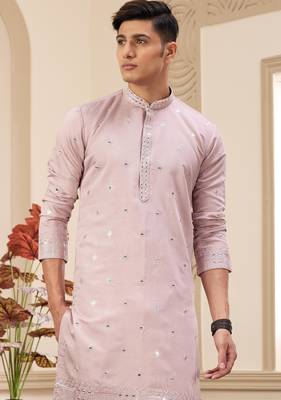 men's onion  straight kurta pajama with computer thread work on art silk and with lining 2
