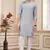 men's light gray  straight kurta pajama with computer thread work on art silk and with lining