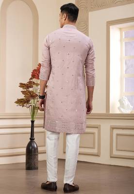 men's onion  straight kurta pajama with computer thread work on art silk and with lining 4