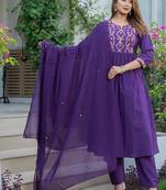 Cotton cambric a-line printed kurti pant dupatta set