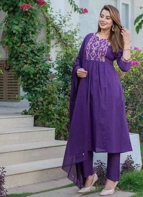 Cotton cambric a-line printed kurti pant dupatta set 2