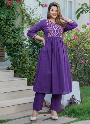Cotton cambric a-line printed kurti pant dupatta set 3