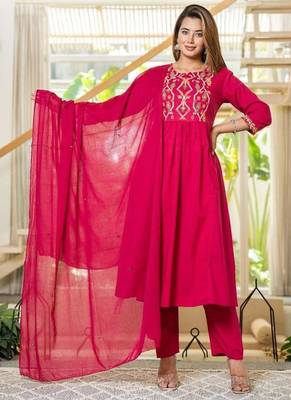 Cotton cambric a-line printed kurti pant dupatta set 1