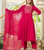 Cotton cambric a-line printed kurti pant dupatta set