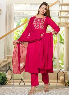 Cotton cambric a-line printed kurti pant dupatta set 2