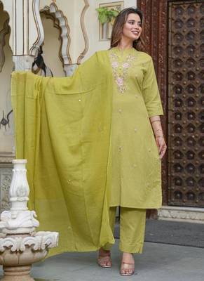 Cotton flex straight kurti pant dupatta set 1