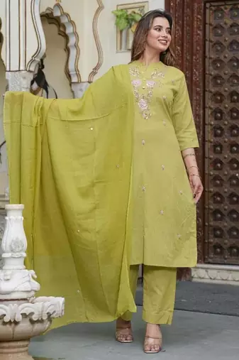 Cotton flex straight kurti pant dupatta set