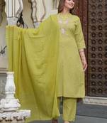 Cotton flex straight kurti pant dupatta set