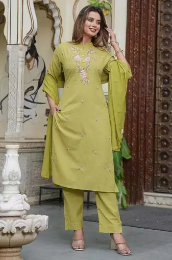 Cotton flex straight kurti pant dupatta set