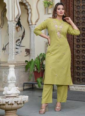 Cotton flex straight kurti pant dupatta set 3
