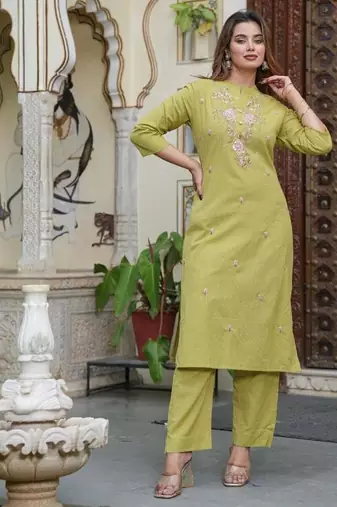Cotton flex straight kurti pant dupatta set