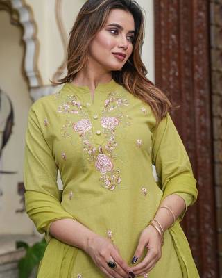 Cotton flex straight kurti pant dupatta set 4