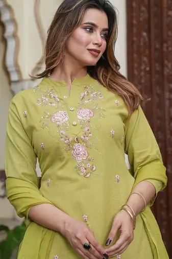 Cotton flex straight kurti pant dupatta set