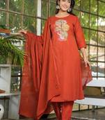 Cotton dyed a-line kurti pant dupatta set