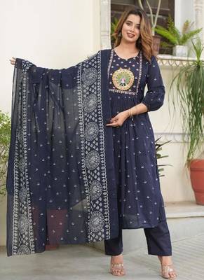 cotton cambric printed anarkali kurti pant dupatta set 1