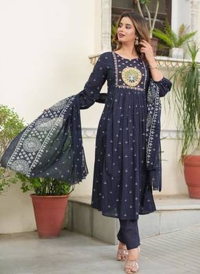 cotton cambric printed anarkali kurti pant dupatta set 2