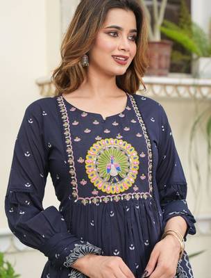 cotton cambric printed anarkali kurti pant dupatta set 4