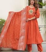 cotton cambric printed anarkali kurti pant dupatta set