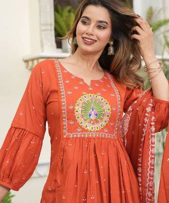 cotton cambric printed anarkali kurti pant dupatta set 4