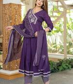 cotton cambric anarkali printed kurti pant dupatta set