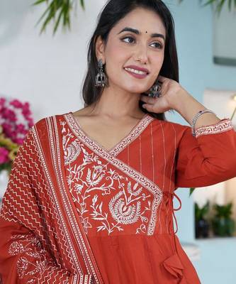 cotton cambric anarkali printed kurti pant dupatta set 4