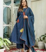 Cotton cambric a-line dyed kurti pant dupatta set