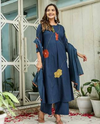 Cotton cambric a-line dyed kurti pant dupatta set 2